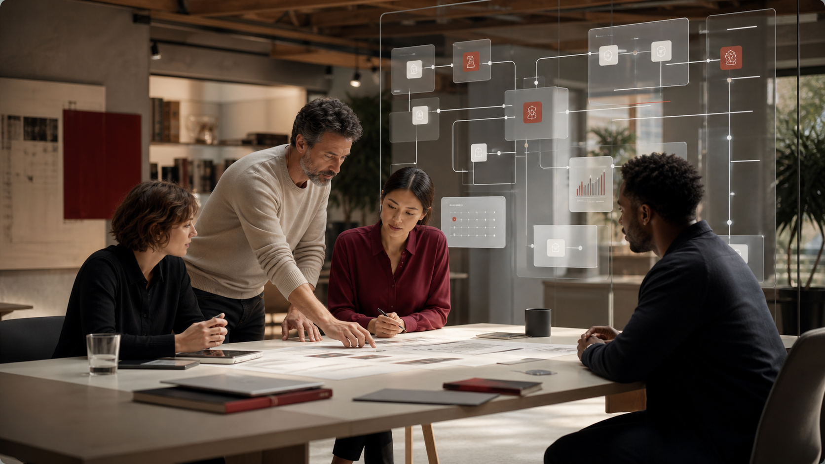Team planning custom AI solutions and connected business workflows