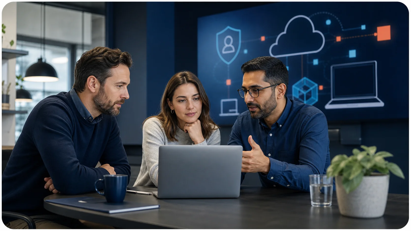 Managed IT specialist helping a business team review devices, identity, and cloud systems