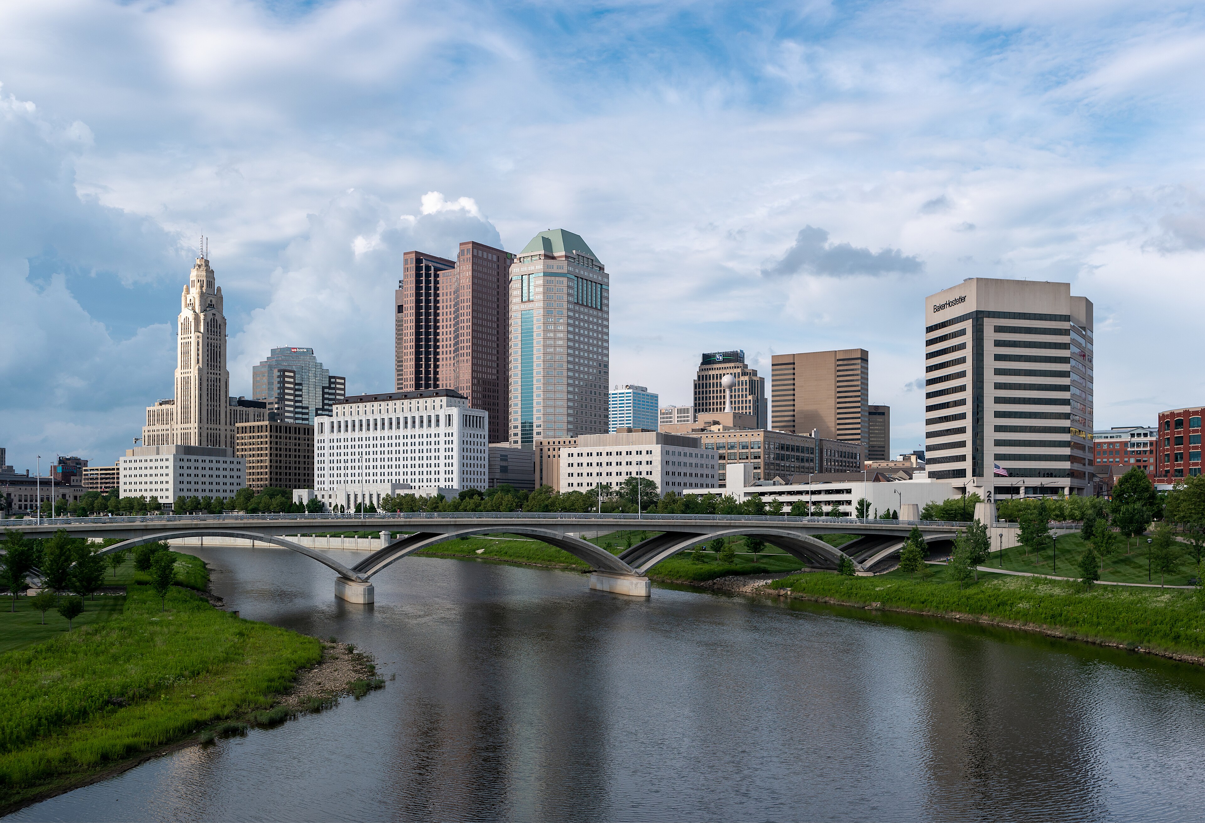 Downtown Columbus view from Main Street Bridge for the AI agency service area page