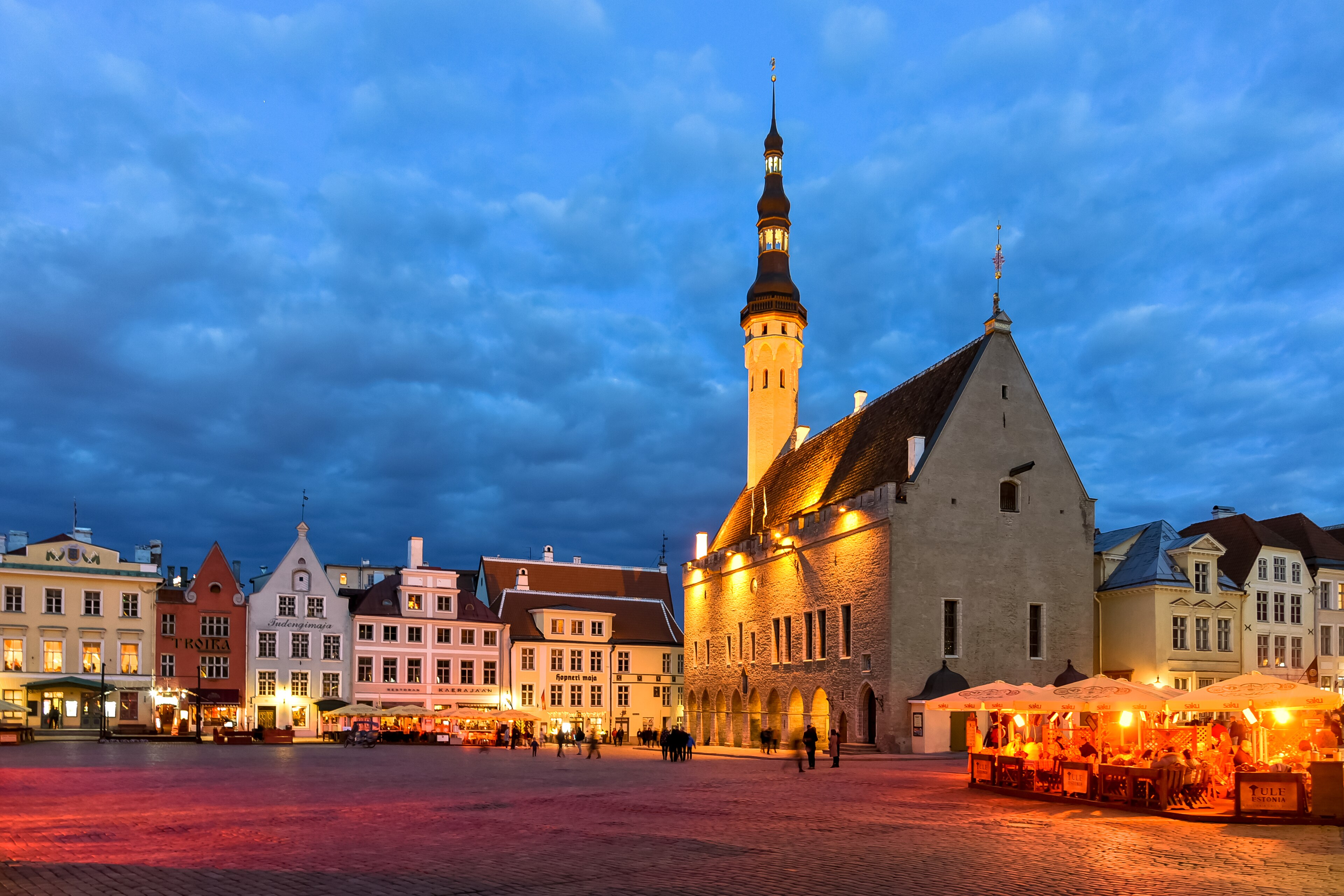 Tallinn old town square at night photographed for the AI agency service area page